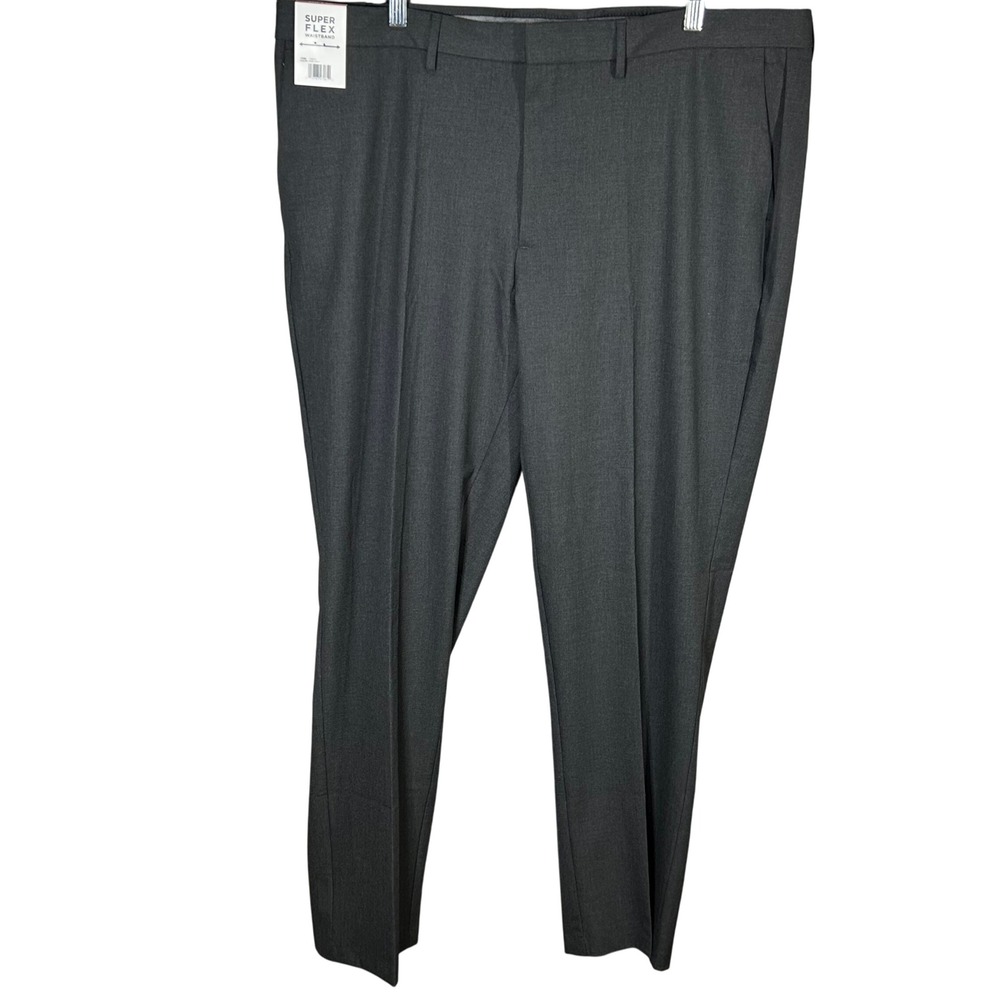 Haggar Mens Premium Flex Dark‎ Gray Slim Straight Dress Pants 42x32 Brand New